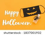 happy halloween text on evil... | Shutterstock . vector #1837001932