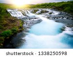 Landscape of Bruarfoss waterfall in Brekkuskogur, Iceland. Bruarfoss waterfall is the famous waterfall attracting tourist who visit route of Iceland Golden Circle.