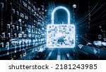 Small photo of Cyber security and online data protection with tacit secured encryption software . Concept of smart digital transformation and technology disruption that changes global trends in new information era .