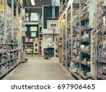 Store for home improvement and DIY. Warehouse of building materials in industiral store. Shallow DOF