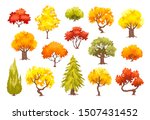 Colorful Autumn Trees. Cartoon...
