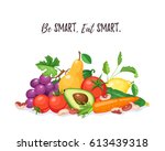 fresh fruits and vegetables... | Shutterstock .eps vector #613439318