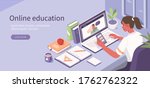 student learning online at home.... | Shutterstock .eps vector #1762762322