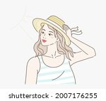 beauty young girl wearing straw ... | Shutterstock .eps vector #2007176255