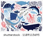 set with hand drawn sea life... | Shutterstock .eps vector #1189115695