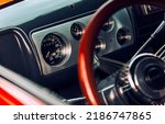 Small photo of Port Townsend, WA, USA July 12, 2022 Red Ford Tudor Sedan showing the gauge cluster