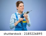 Woman Working With Drill  Blue...