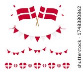 Set, collection of flags, borders and garlands for Flag Day in Denmark and for other national holidays.
