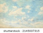 retro sky painting pattern on old paper texture. vintage watercolor clouds.