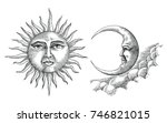 vintage moon and sun hand... | Shutterstock .eps vector #746821015