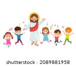 jesus christ and children sing... | Shutterstock .eps vector #2089881958