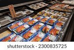 Small photo of Chiba, Japan, 8 Mei 2023; Discounted fish displayed at a supermarket in Japan. Japanese supermarket usually give discount for fresh produce at night to maintain the freshness of the product they have.