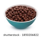 Chocolate Corn balls in bowl isolated on white background with clipping path, healthy breakfast cereal