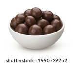 Chocolate balls in bowl isolated on white background