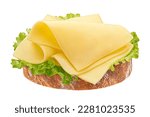 Gouda slices on bread, cheese sandwich isolated on white background