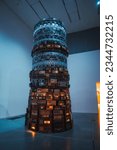 Small photo of Illuminated Babel at Tate Modern Museum. Analogue radios stacked in layers at Art Gallery. Sculptural installation in exhibition centre of London.