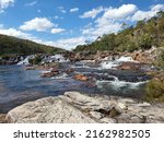 Small photo of Couro Waterfalls located at Chapada dos Veadeiros, Brazil. Ver good place to a river bath and sunbath