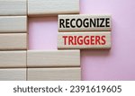 Small photo of Recognize triggers symbol. Concept words Recognize triggers on wooden blocks. Beautiful pink background. Business and Recognize triggers concept. Copy space.