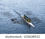 Small photo of SABAUDIA - APRIL 23: A group of four men row on a coxless four during a local competition on April 23, 2017 in Sabaudia (Italy)