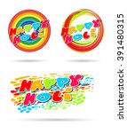 happy holi banner set. stains ... | Shutterstock .eps vector #391480315