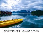 Small photo of Cheow Lan Dam in Thailand. It's heaven for travel. Cheow Lan Lake or Ratchaprapha Dam is one of the most interesting areas in Khao Sok.
