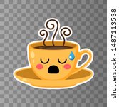 yellow cup of kawaii coffee on... | Shutterstock .eps vector #1487113538