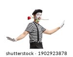 Mime Holding Red Rose In His...