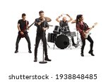 Rock music band performing with ...