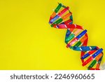 Small photo of DNA helix structure, code made up of four chemical bases: adenine, guanine, cytosine, and thymine. Human DNA spiral molecule structure, Science icon. Hereditary material in organisms.DNA say about You
