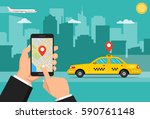 booking taxi via mobile app.... | Shutterstock .eps vector #590761148