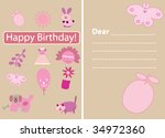 Cute Happy Birthday Card. Vector