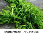 Fresh Dill on wooden background. Healthy and Benefit of Dill.