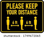 please keep your distance 6 ft... | Shutterstock .eps vector #1749672065