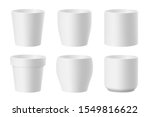 Vector set of realistic white ceramic flower pots isolated on white background. Pots of different shapes. 3D illustration