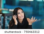 Small photo of hapless operator, beautiful call center, unhappy confuced sales person, woman spanish latino support service, mexican businesswoman, calling explaining