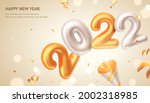 3d gold and white 2022 foil... | Shutterstock .eps vector #2002318985