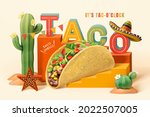 3d mexico desert theme taco ad... | Shutterstock .eps vector #2022507005