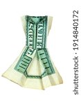 Small photo of Origami money dress of bills isolated on the white background. Minigame - the so-called origami out of money.