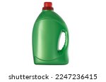 Green bottle with washing powder. Bottle isolate on a white background. Liquid detergent in a bottle. canister with engine oil isolated on white background