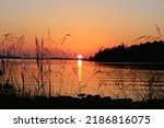 Red sunset in the archipelago ocean Sweden