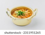 Small photo of Shin Ramyun,close up of Ramyeon or Ramyun is a Korean-style soup noodle dish with a spicy flavor