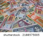 Small photo of Currency of Guatemala, Guatemalan Quetzales. Different denomination from 1 Quetzal to 100 Quetzales. Paper money background