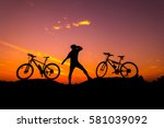 cyclist and bicycle silhouettes ... | Shutterstock . vector #581039092