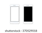 Two white smartphones with white blank screen and with black blank screen on isolated white background.