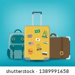 travel luggage set. travel and... | Shutterstock .eps vector #1389991658
