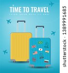 travel luggage set. travel and... | Shutterstock .eps vector #1389991685