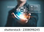 Small photo of AI, Artificial Intelligence, AI generated content Concept. Artist Man using AI Art Assistant to generate image. Text to image command prompt generates, technology Business, futuristic transformation.