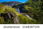 Small photo of Beautifull and less known Skjervefossen waterfall in the Granvin region (Norway), spring time