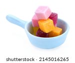 Small photo of Macro photo of multi-colored marmalade jelly candy\'s. The sweetness of jelly candy. Different marmalade colorful fruit jelly sugar candies.