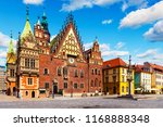 Scenic summer view of the ancient City Hall building at the Market Square in the Old Town of Wroclaw, Poland